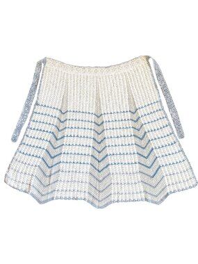 Vintage Hand-Crocheted Crochet Half Apron Blue & White Chevron Pattern